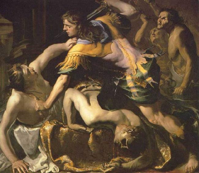 Bernardino Mei Orestes slaying Aegisthus and Clytemnestra Norge oil painting art